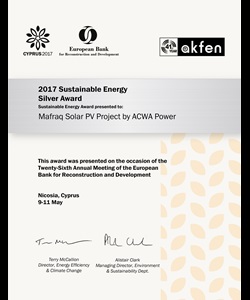 EBRD Sustainable Energy Silver Award, Mafraq Solar PV - Jordan